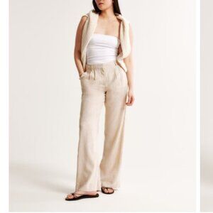 Abercrombie and Fitch Sloane High Rise Tailored Linen Blend Wide Leg Pants. 25